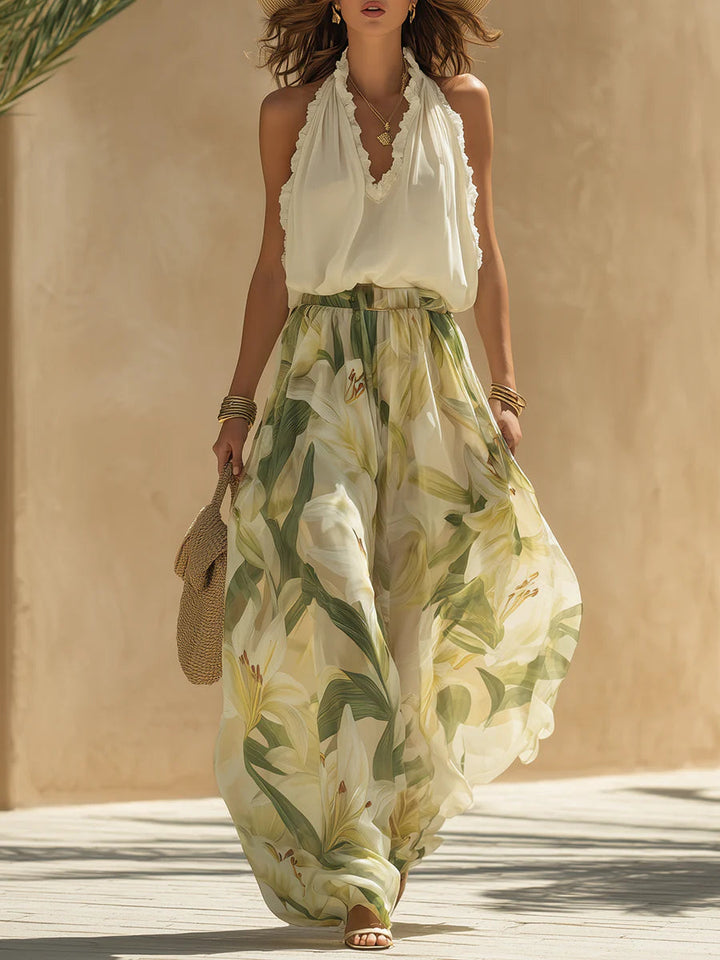 Suzanne | Ensemble floral élégant avec jambes larges