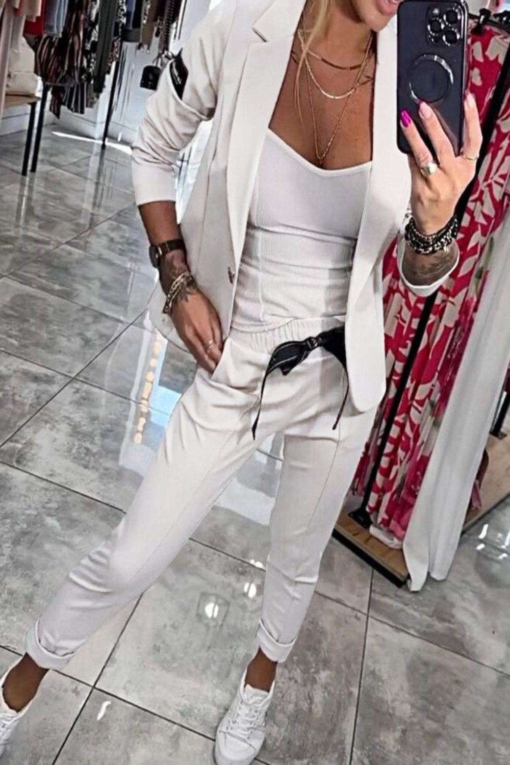 Moxie - Ensemble deux pièces pour femme, haut avec veste et pantalon élastique