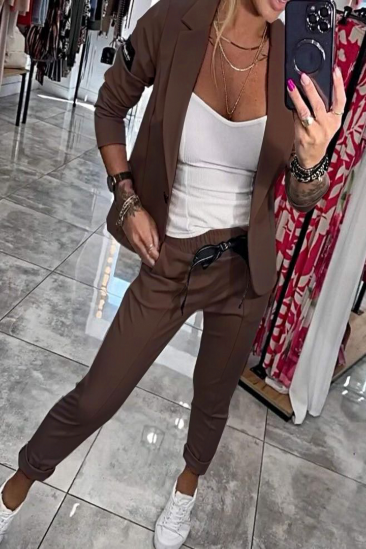 Moxie - Ensemble deux pièces pour femme, haut avec veste et pantalon élastique