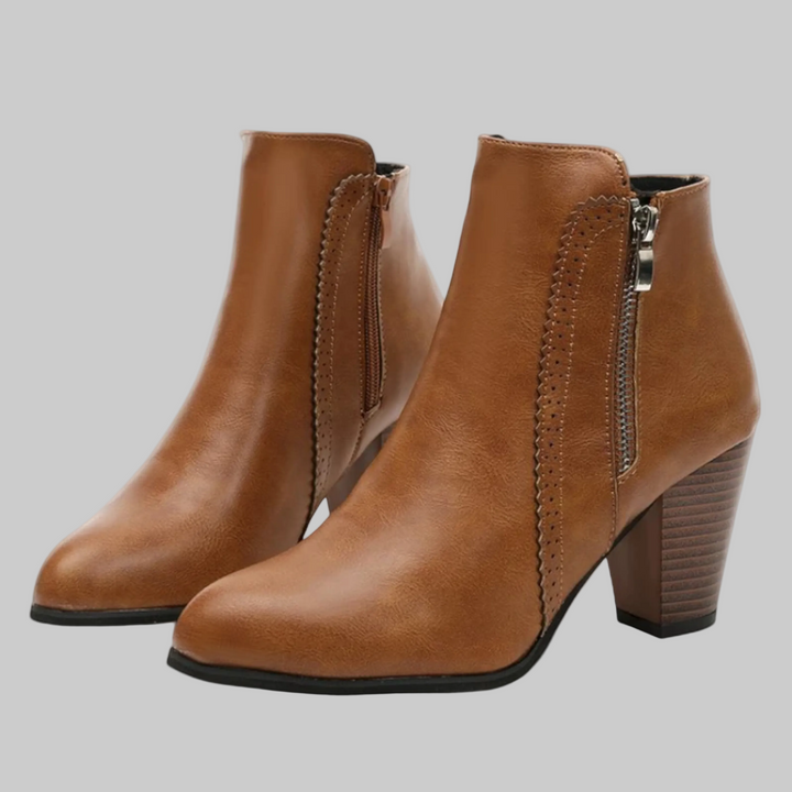 Élowen | Bottines rétro à talons hauts avec fermeture éclair latérale
