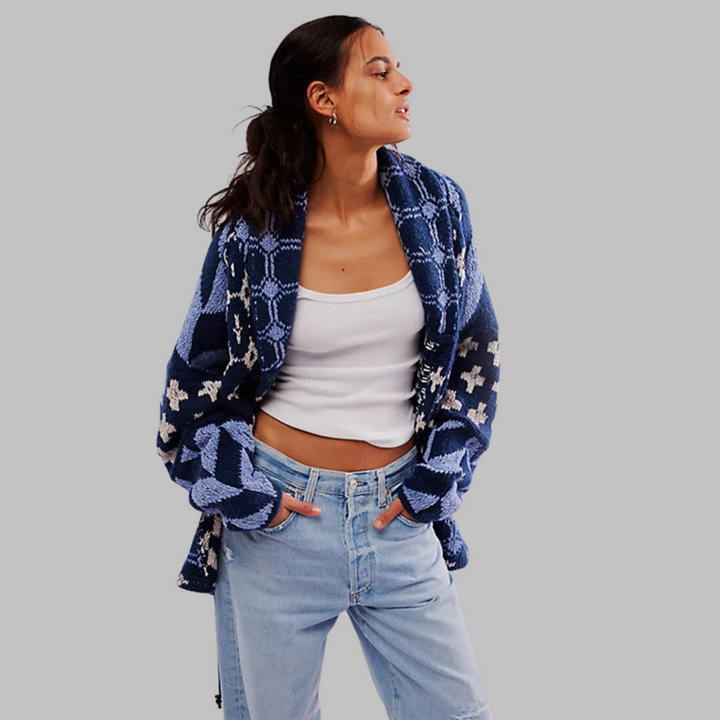 Alessandra - Cardigan oversize vintage avec col et boutons