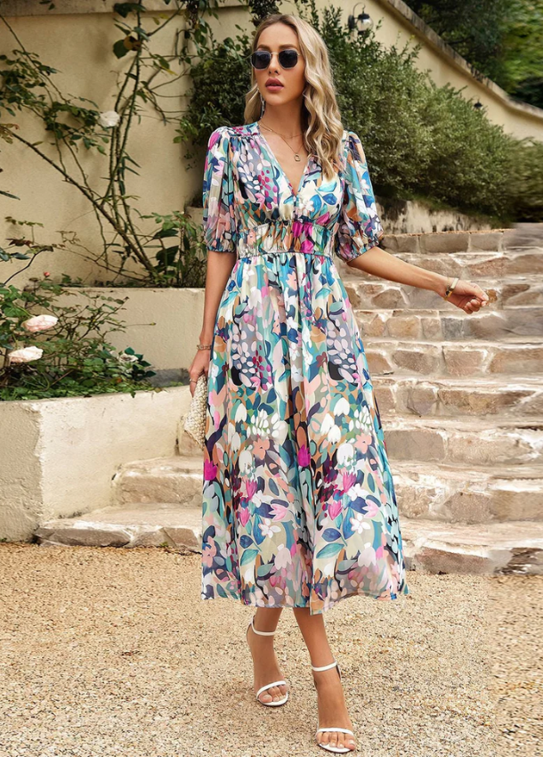 Estelle | Robe mi-longue à fleurs flatteuse