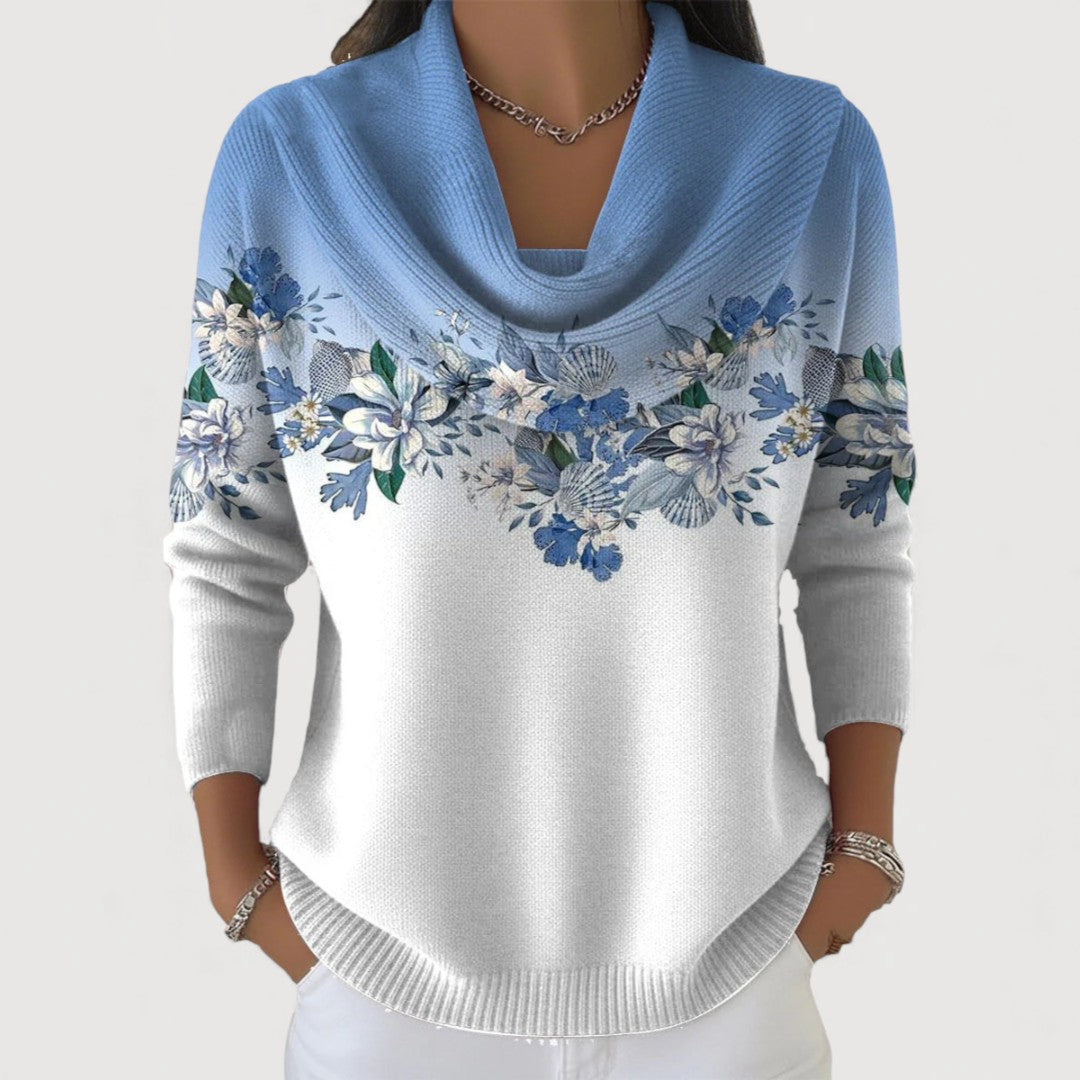 Fynella – Pull fleuri avec foulard