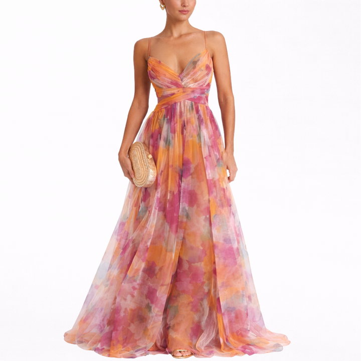 Gisèle | Charmante robe longue à motif floral