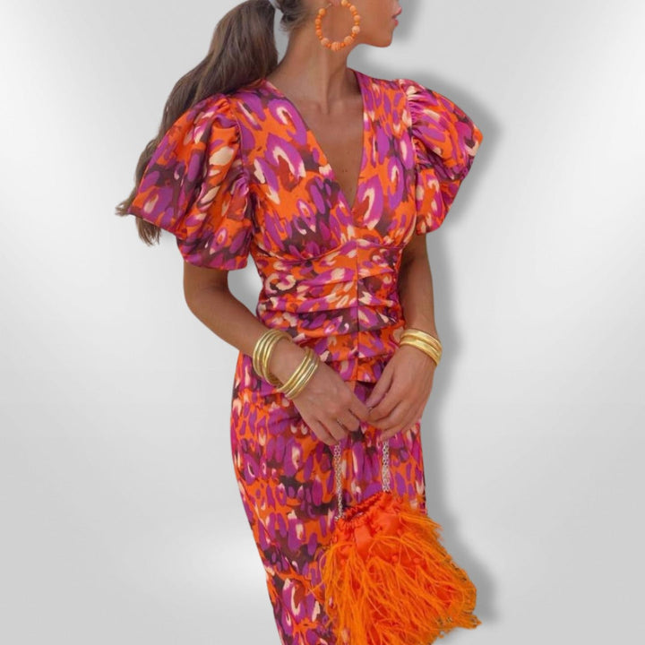 Noor™ - Robe midi à manches bouffantes