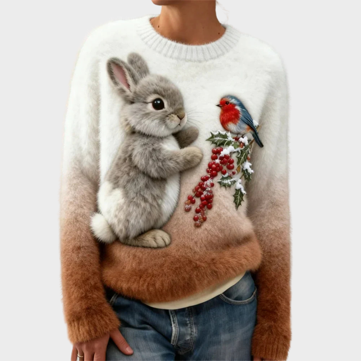 Nalina – Pull de Noël en peluche avec un lapin