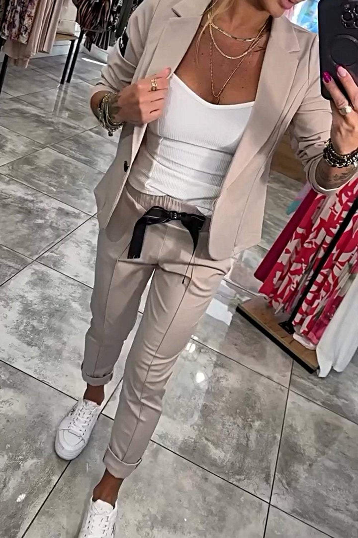 Moxie - Ensemble deux pièces pour femme, haut avec veste et pantalon élastique