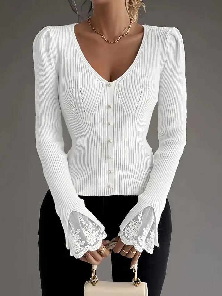 Aeliana – Pull côtelé avec manches en dentelle