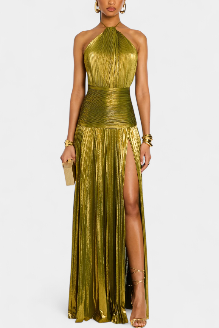 Emma | Robe dos nu avec dos ouvert de couleur métallisée