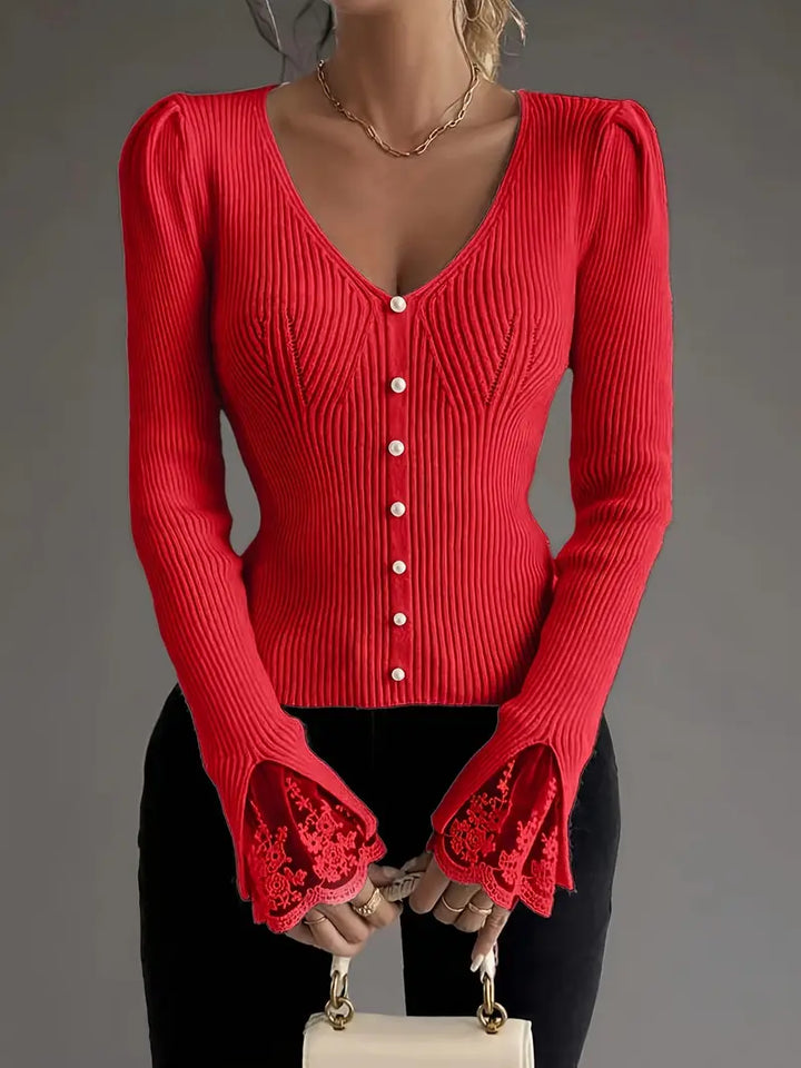 Aeliana – Pull côtelé avec manches en dentelle