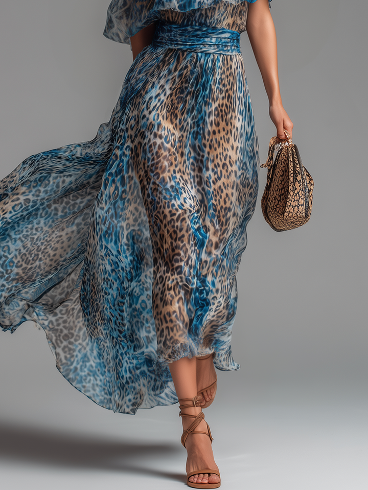 Wild - Robe longue en mousseline imprimé léopard et épaules ouvertes