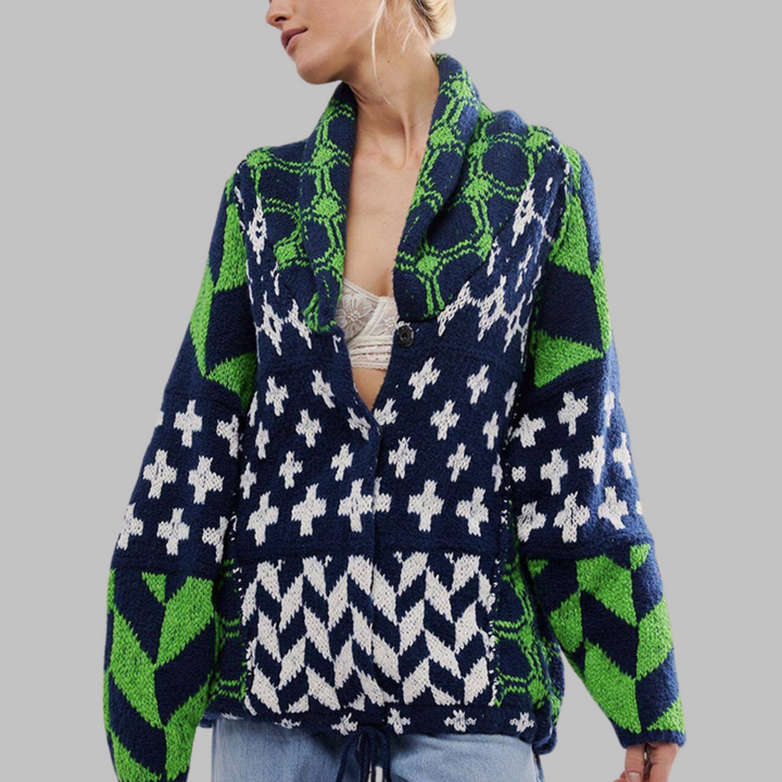 Alessandra - Cardigan oversize vintage avec col et boutons