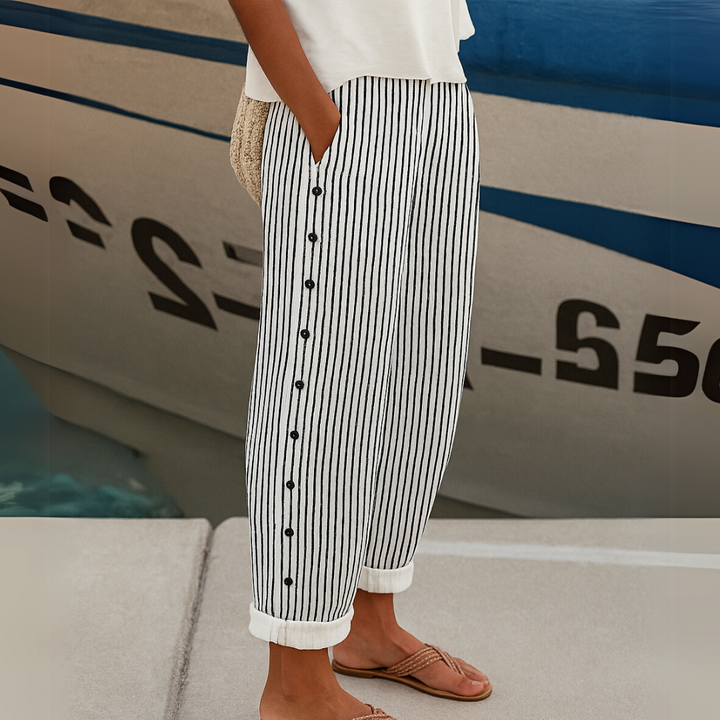 Sharon | Pantalon d'été confortable à rayures et coupe ample