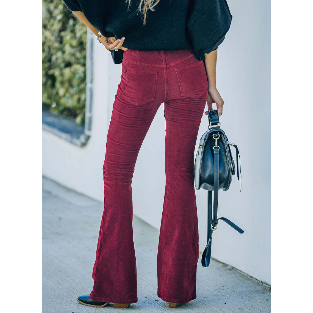 Wiwiana – Pantalon pattes d'éléphant en velours côtelé