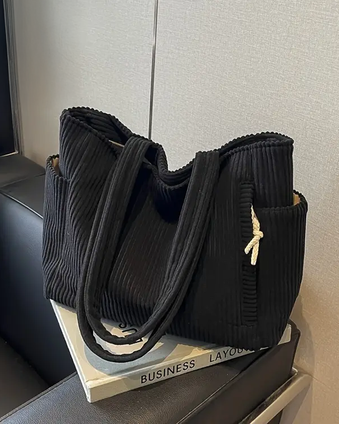 Adalira – Cabas côtelé avec ficelle décorative