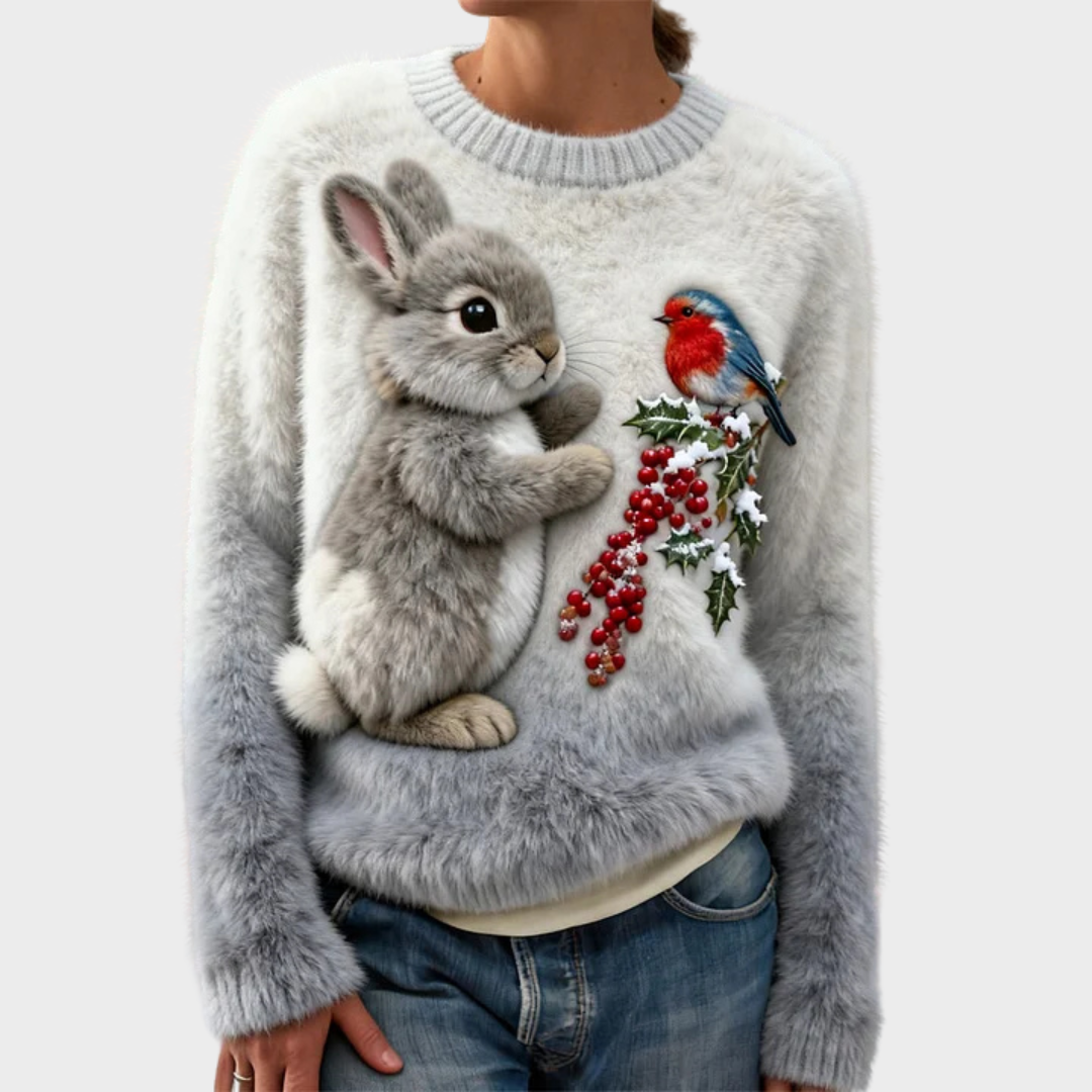 Nalina – Pull de Noël en peluche avec un lapin
