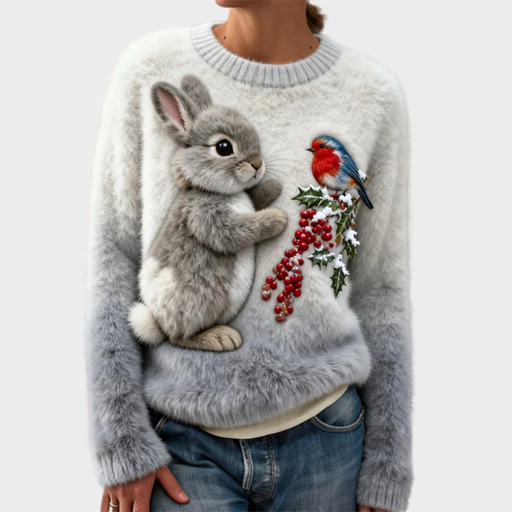 Nalina – Pull de Noël en peluche avec un lapin