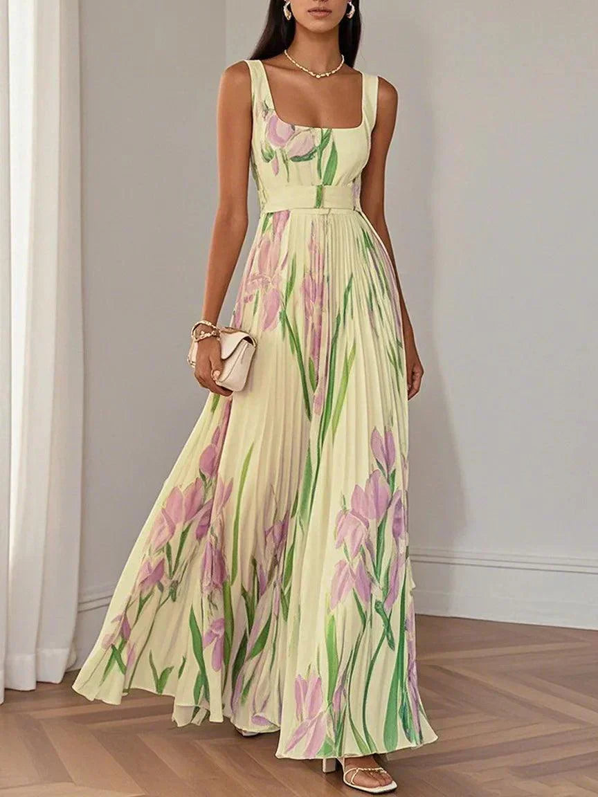 Yara™ - Robe longue plissée en mousseline de soie
