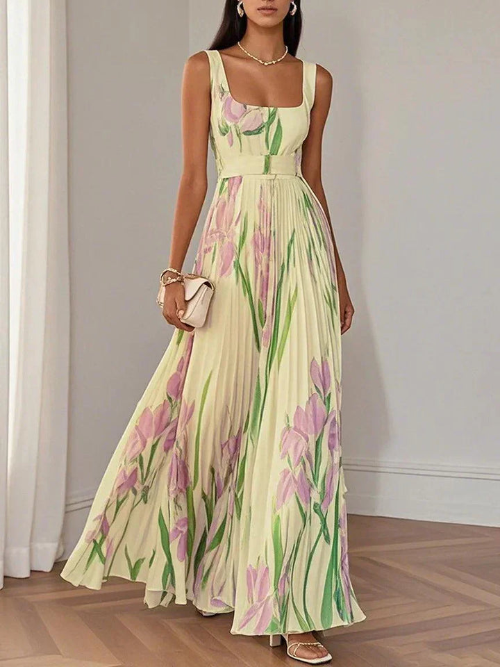 Yara™ - Robe longue plissée en mousseline de soie