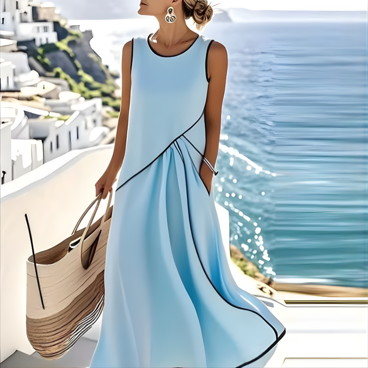 Brenda | Robe d'été longue élégante sans manches avec une rayure colorée