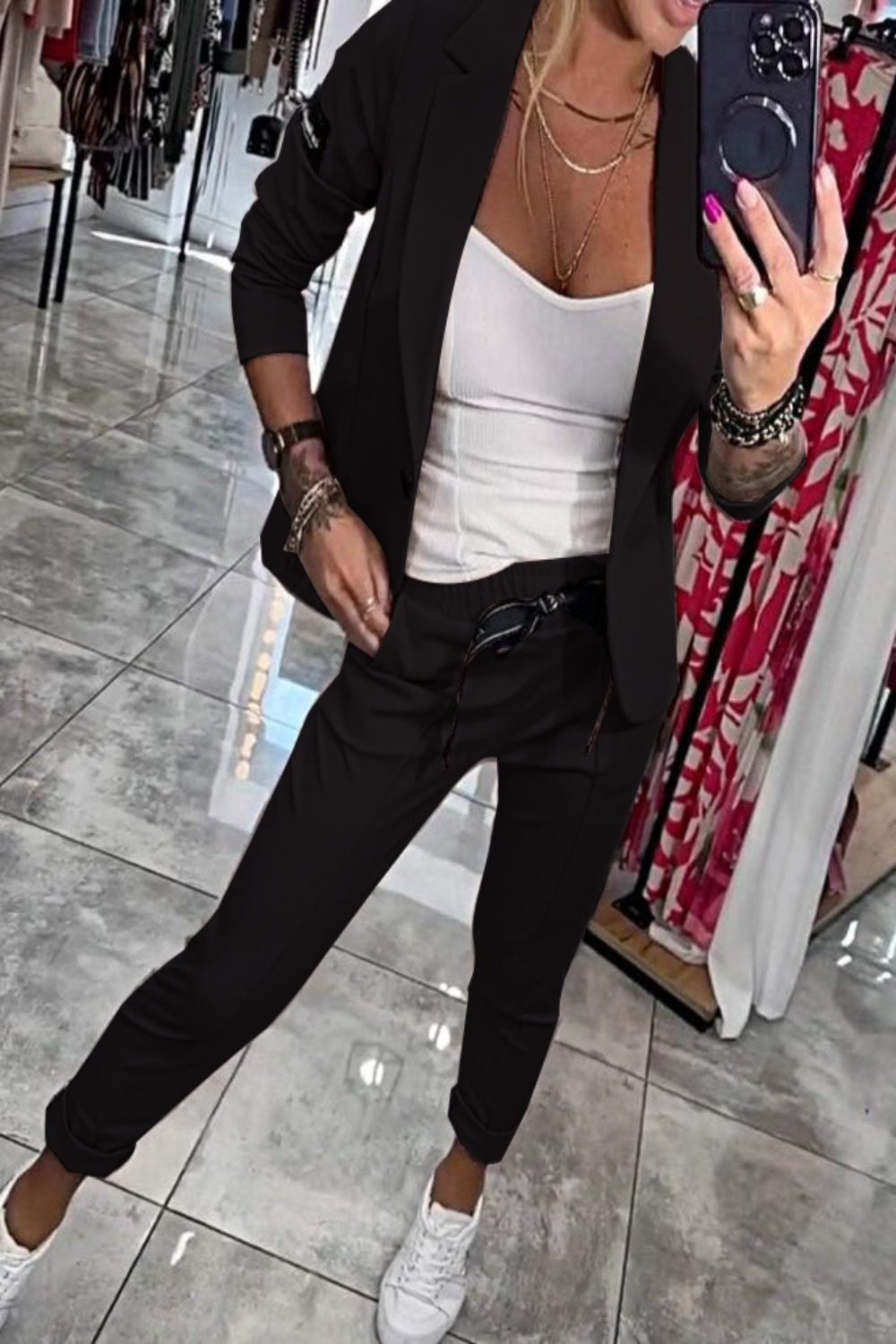 Moxie - Ensemble deux pièces pour femme, haut avec veste et pantalon élastique