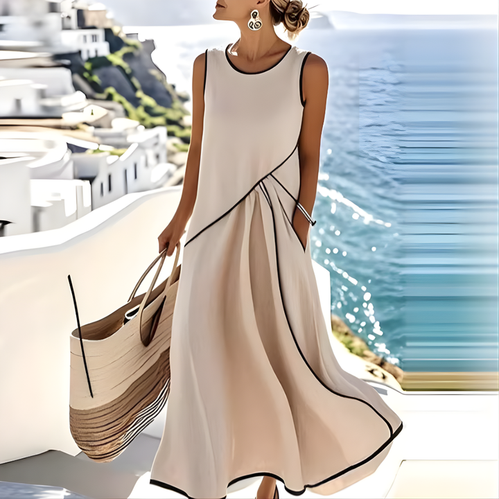 Brenda | Robe d'été longue élégante sans manches avec une rayure colorée