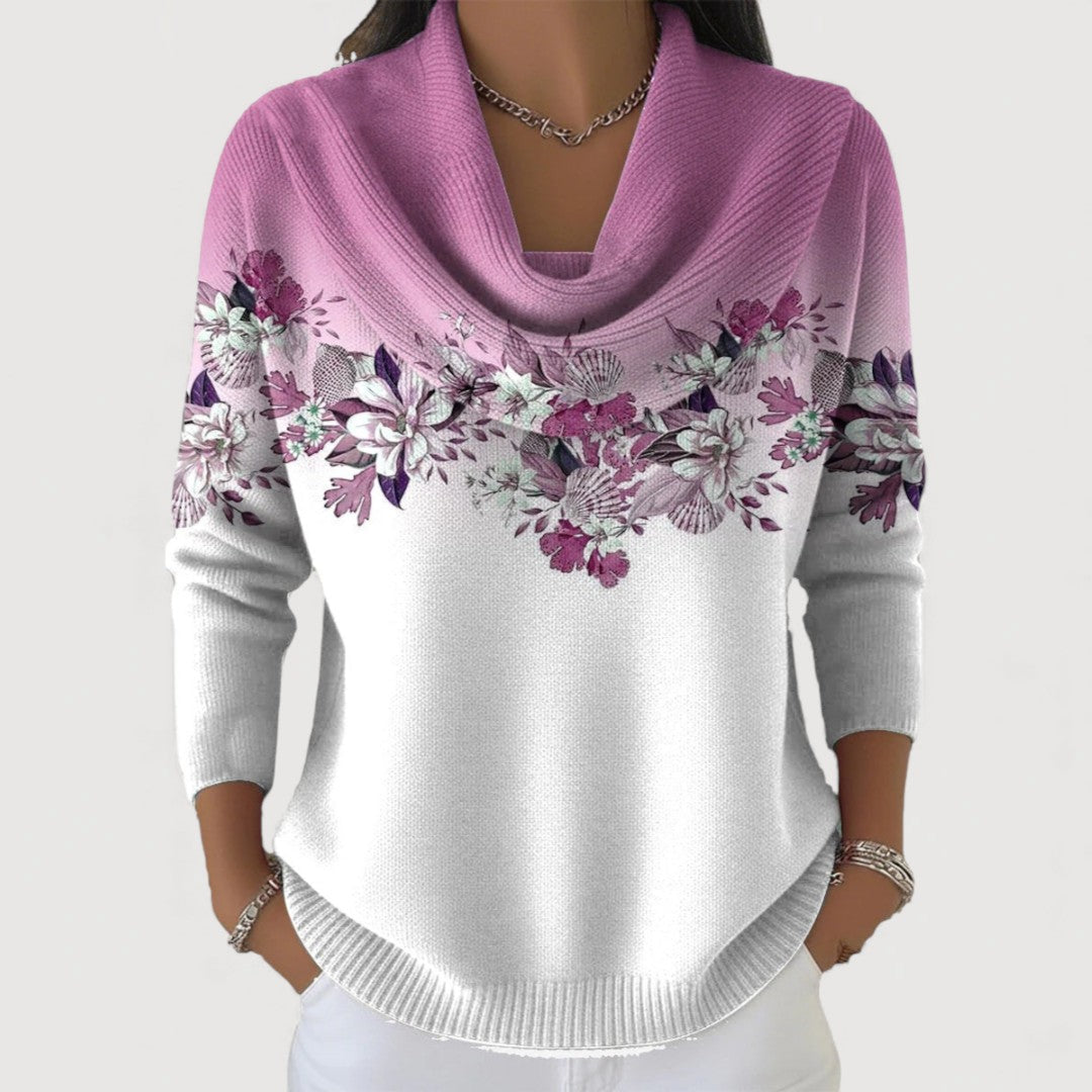 Fynella – Pull fleuri avec foulard