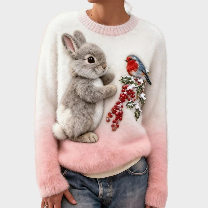 Nalina – Pull de Noël en peluche avec un lapin