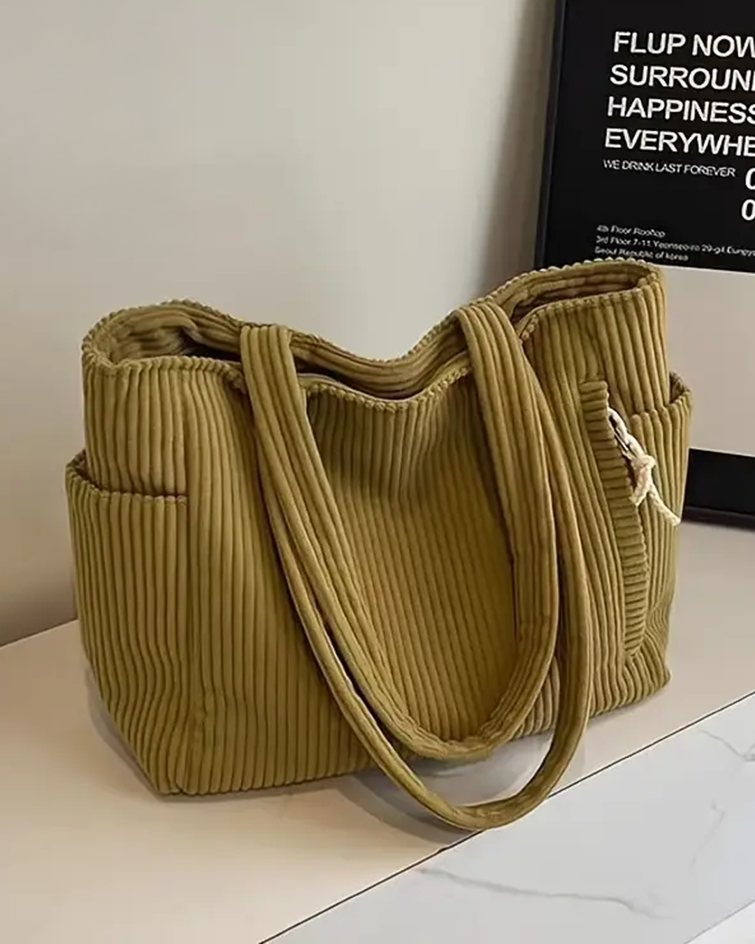 Adalira – Cabas côtelé avec ficelle décorative
