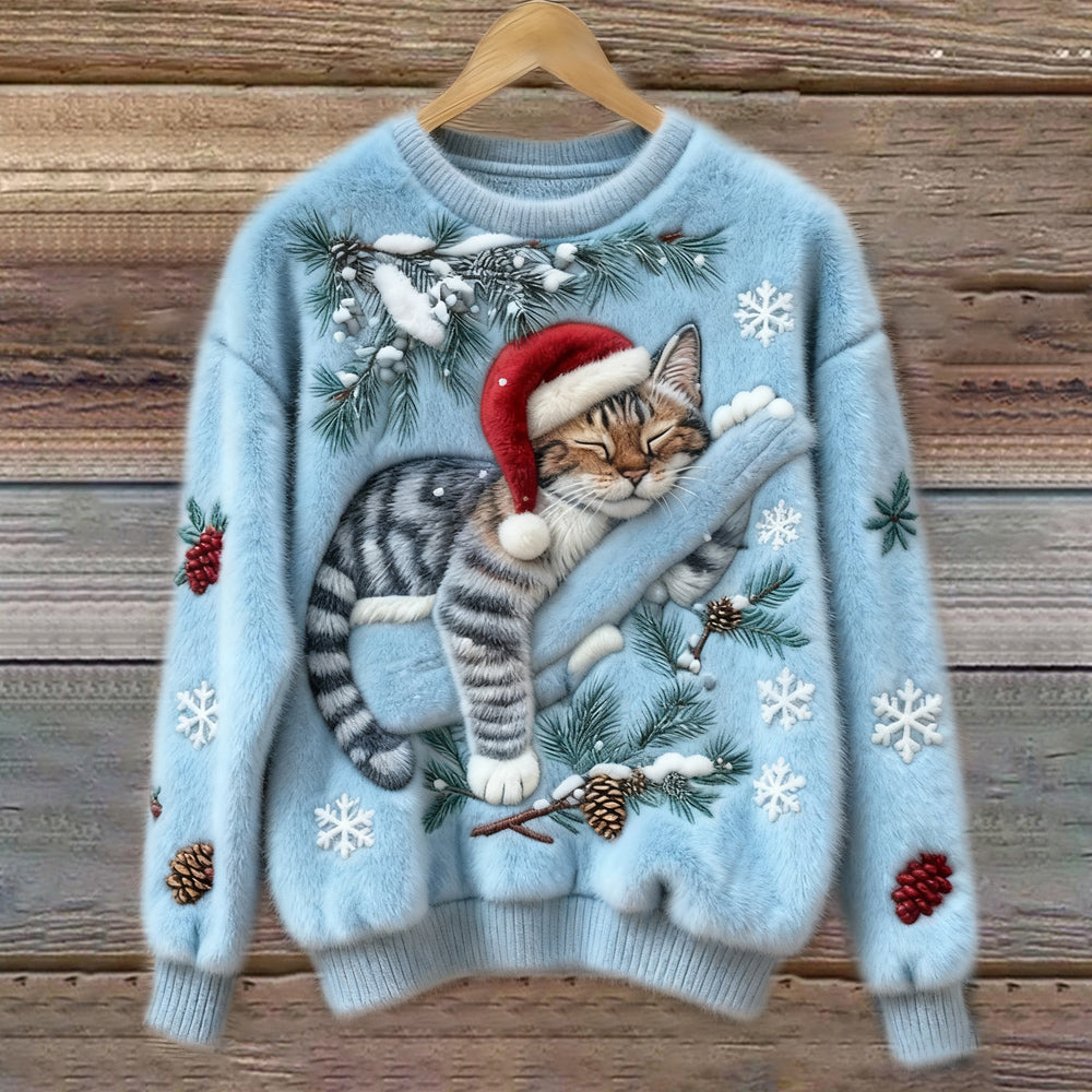 Biengojna – Pull de Noël en peluche avec un chaton