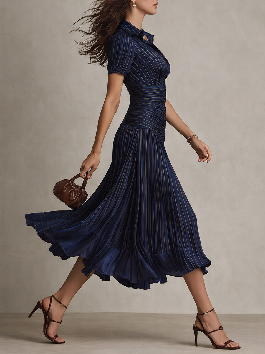 Adrien | Robe mi-longue en satin à rayures rétro