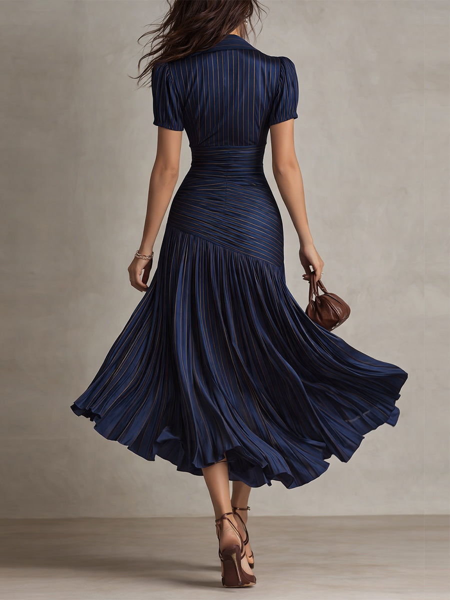 Adrien | Robe mi-longue en satin à rayures rétro