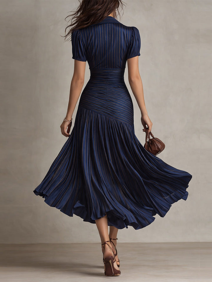 Adrien | Robe mi-longue en satin à rayures rétro