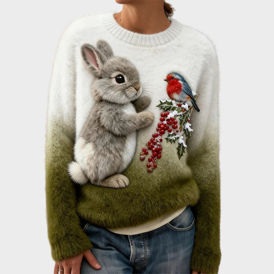 Nalina – Pull de Noël en peluche avec un lapin