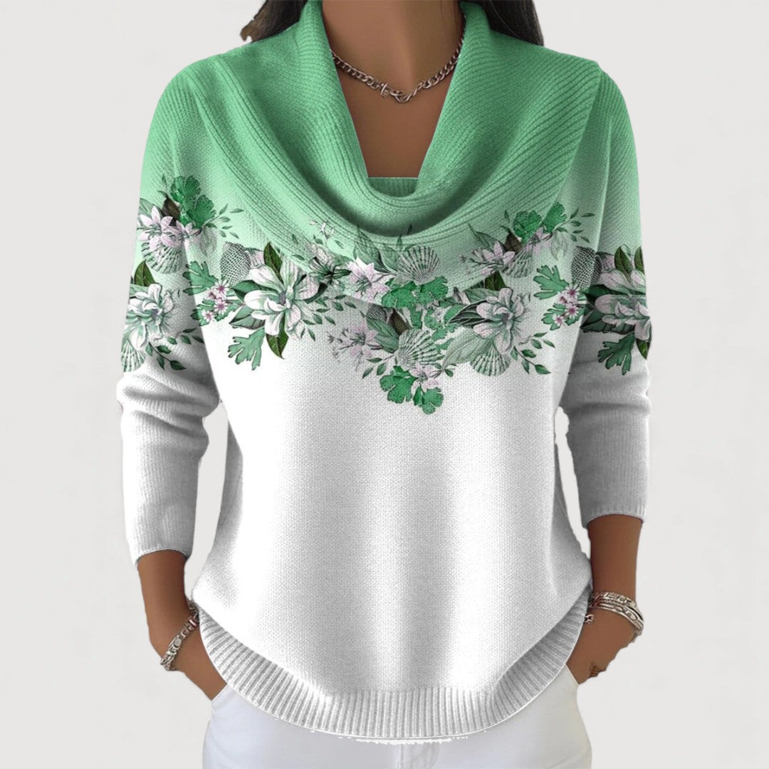 Fynella – Pull fleuri avec foulard