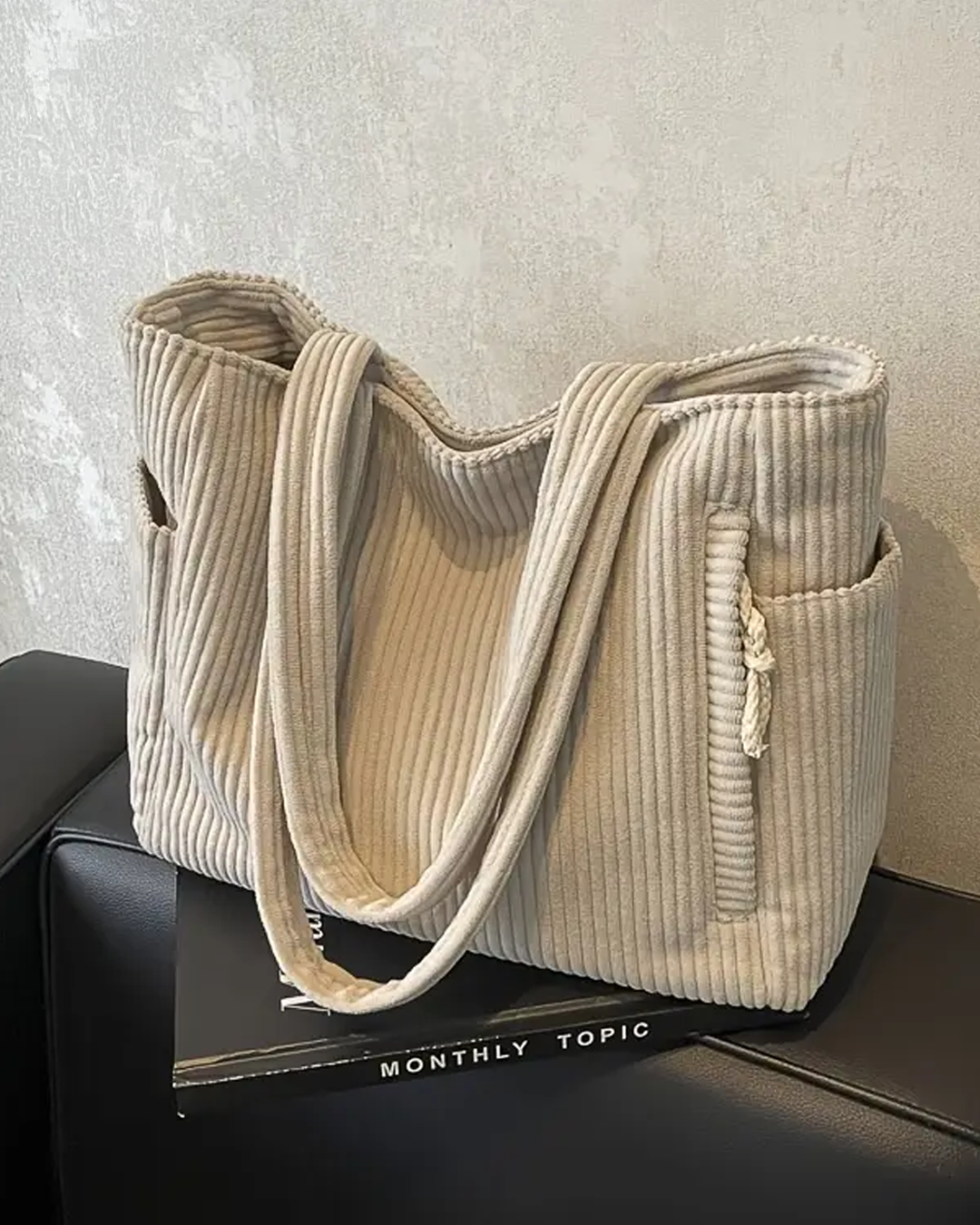 Adalira – Cabas côtelé avec ficelle décorative