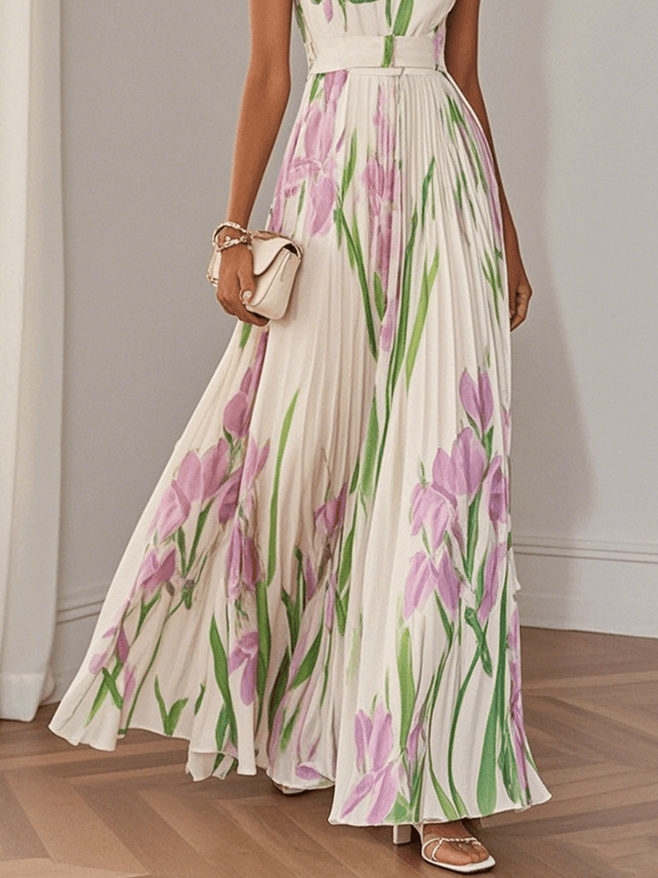 Yara™ - Robe longue plissée en mousseline de soie