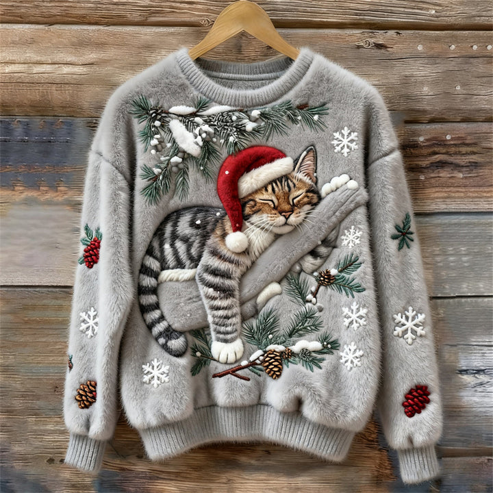 Biengojna – Pull de Noël en peluche avec un chaton