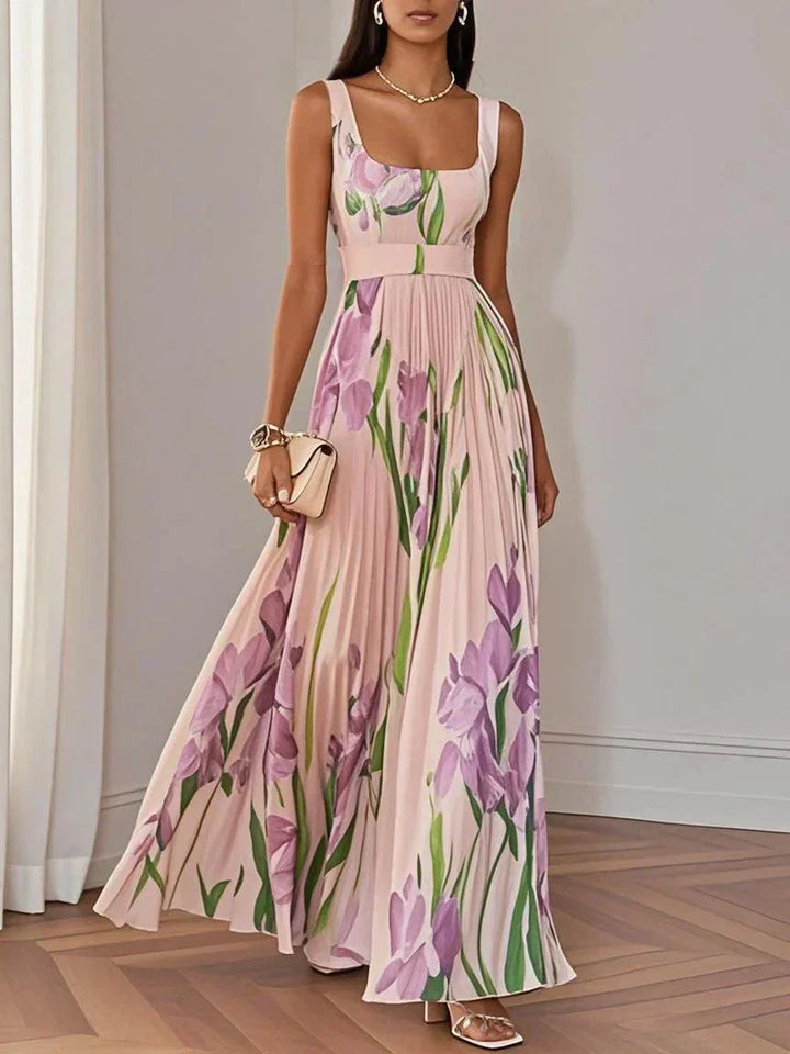 Yara™ - Robe longue plissée en mousseline de soie