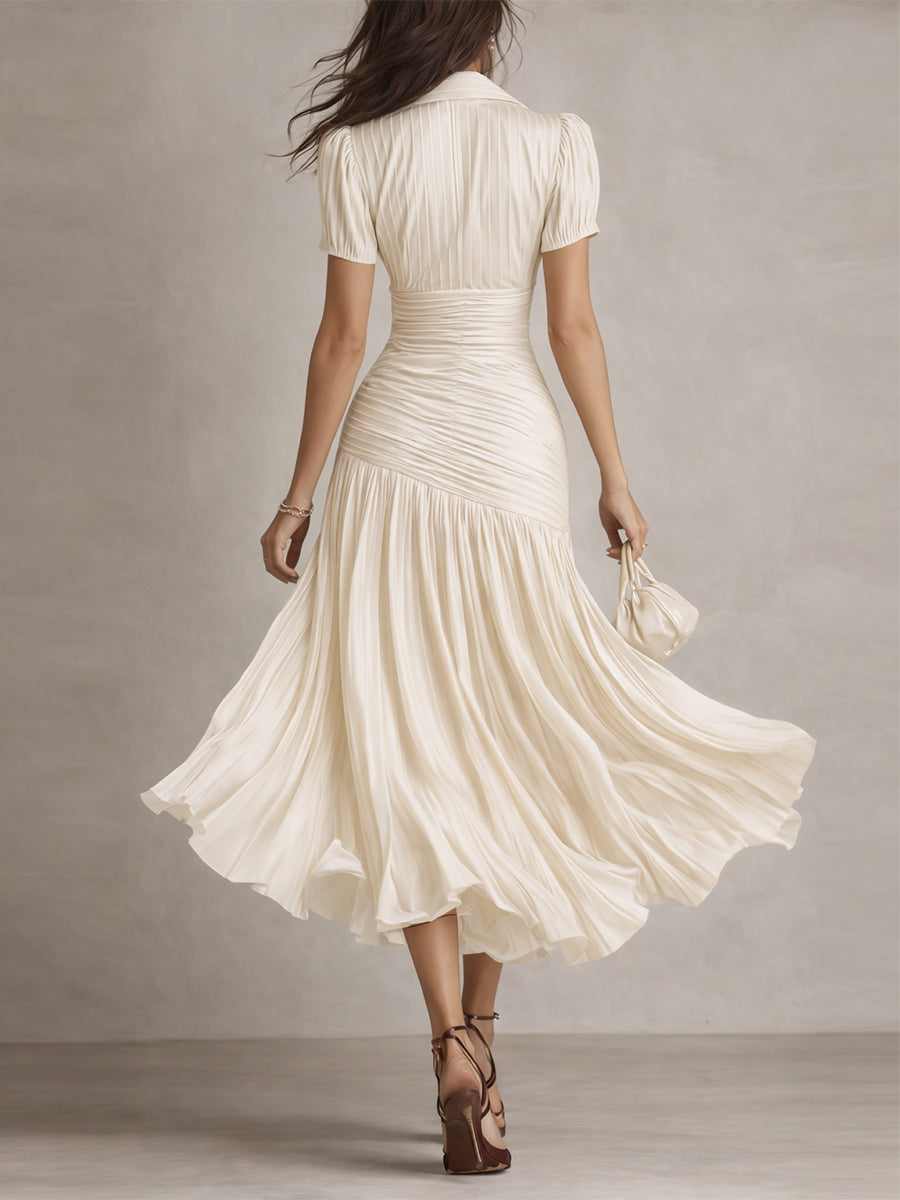 Adrien | Robe mi-longue en satin à rayures rétro