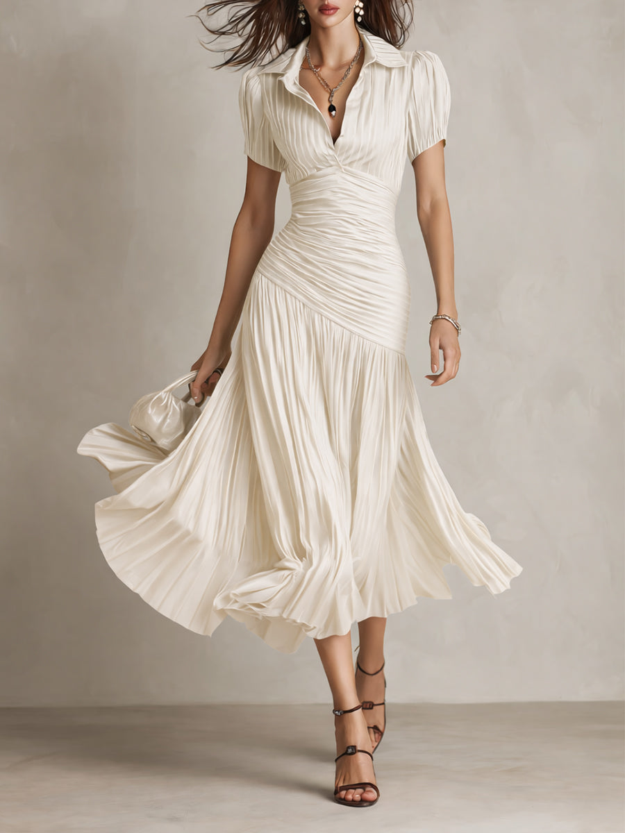 Adrien | Robe mi-longue en satin à rayures rétro