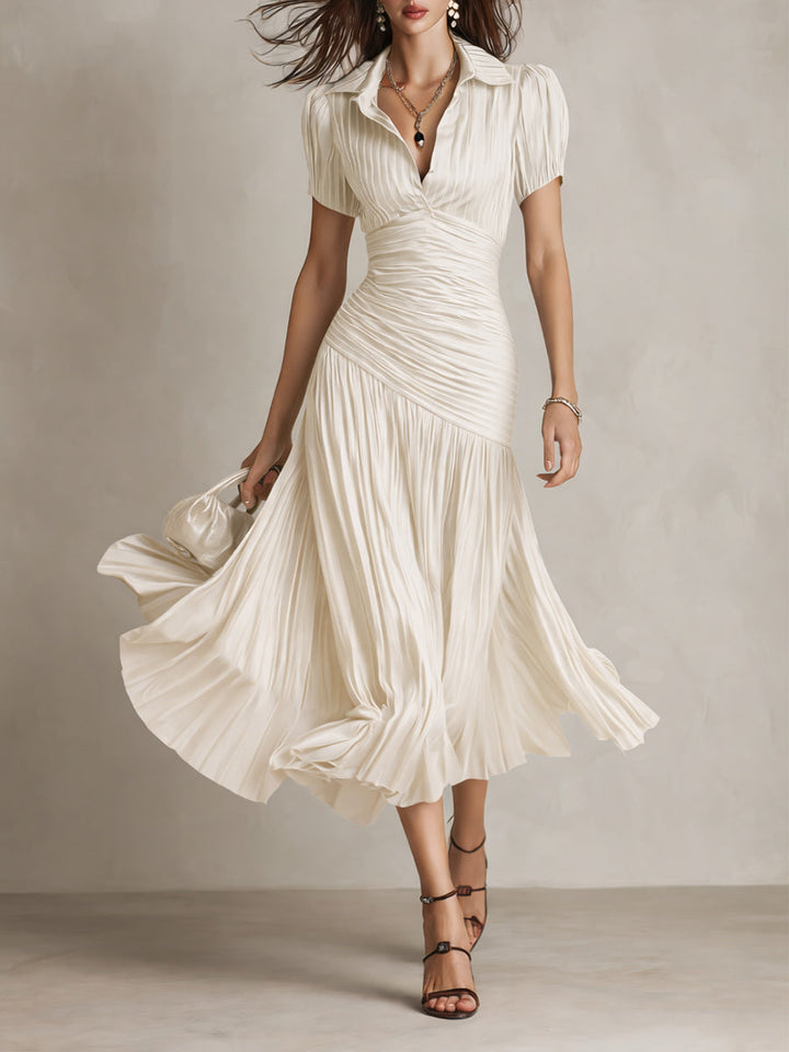 Adrien | Robe mi-longue en satin à rayures rétro