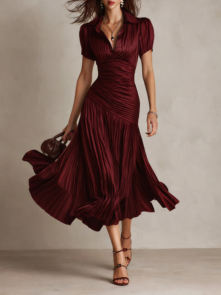 Adrien | Robe mi-longue en satin à rayures rétro