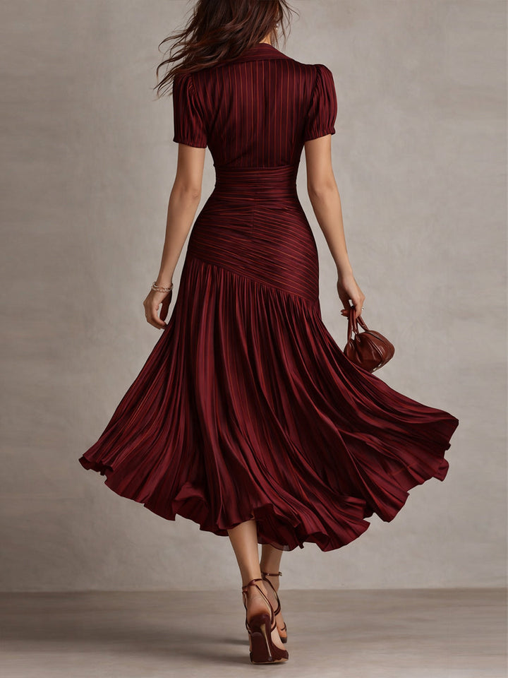 Adrien | Robe mi-longue en satin à rayures rétro