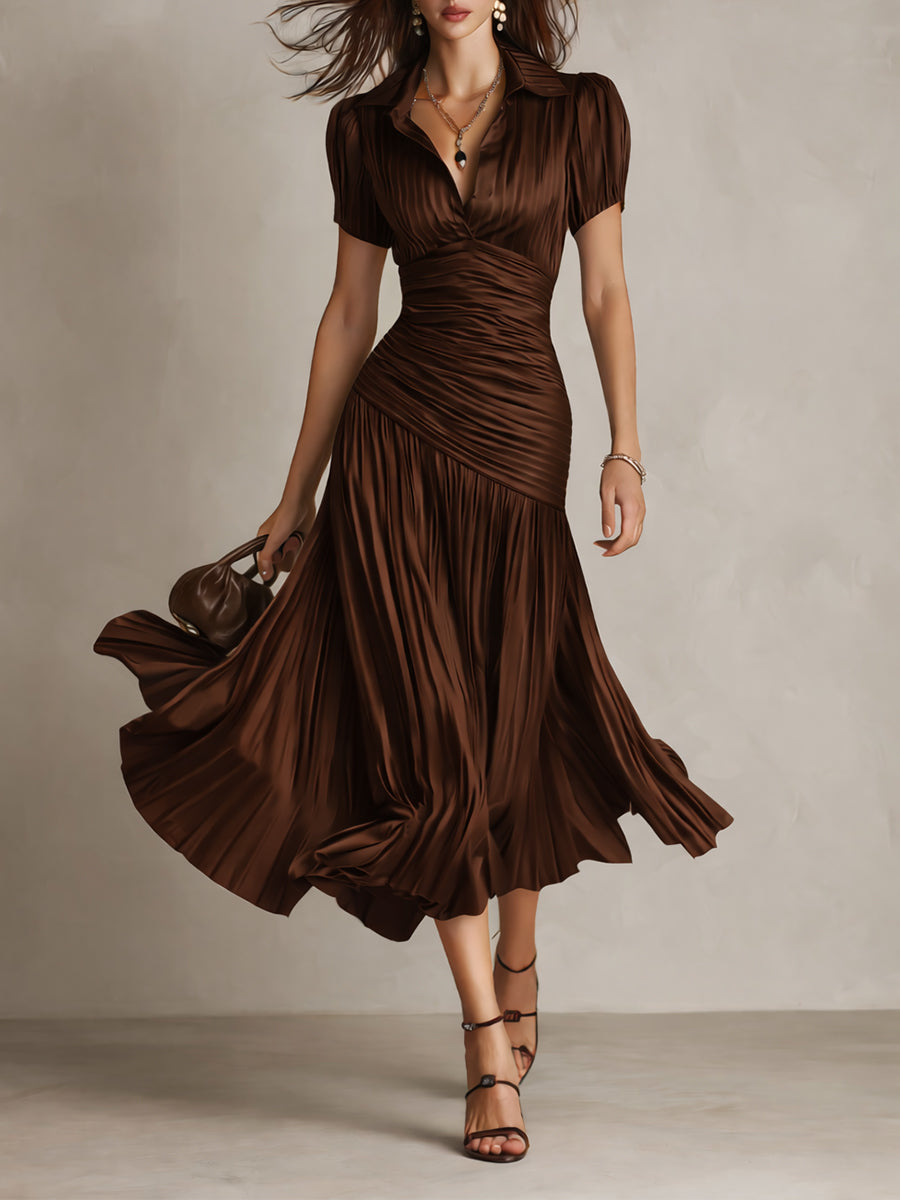 Adrien | Robe mi-longue en satin à rayures rétro