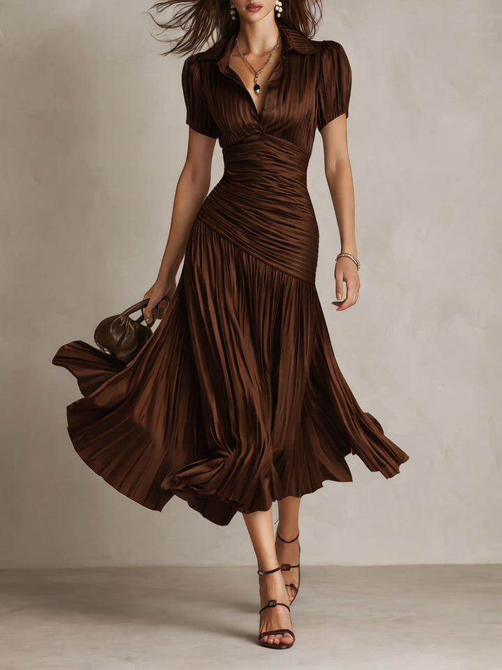 Adrien | Robe mi-longue en satin à rayures rétro