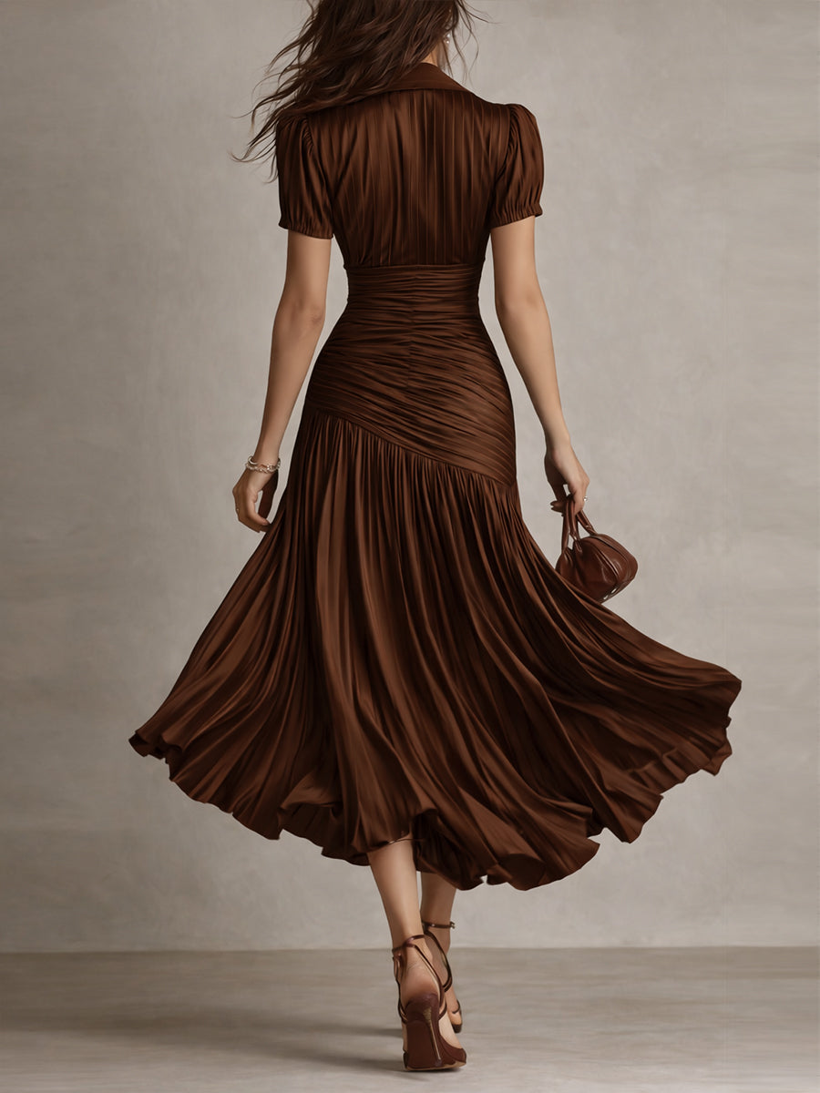 Adrien | Robe mi-longue en satin à rayures rétro