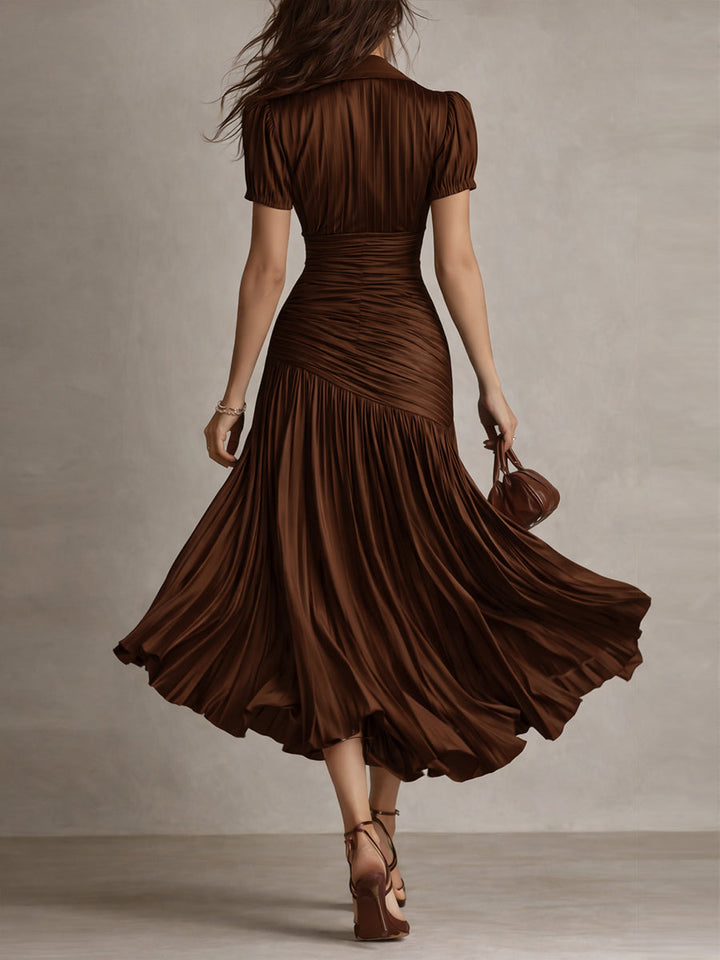 Adrien | Robe mi-longue en satin à rayures rétro