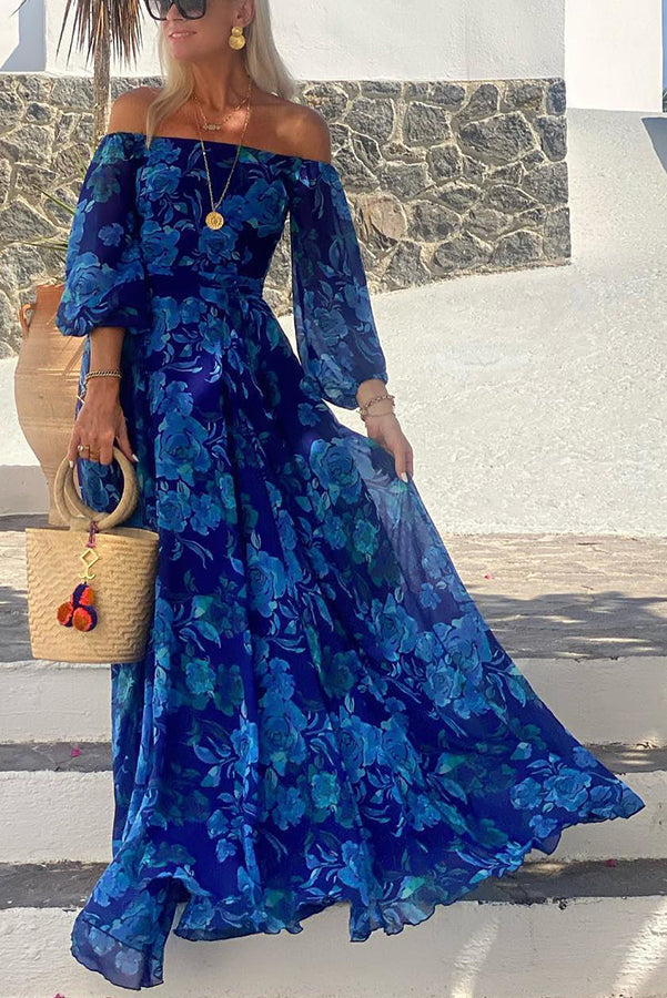 Francesca - Robe longue à motif floral et épaules ouvertes