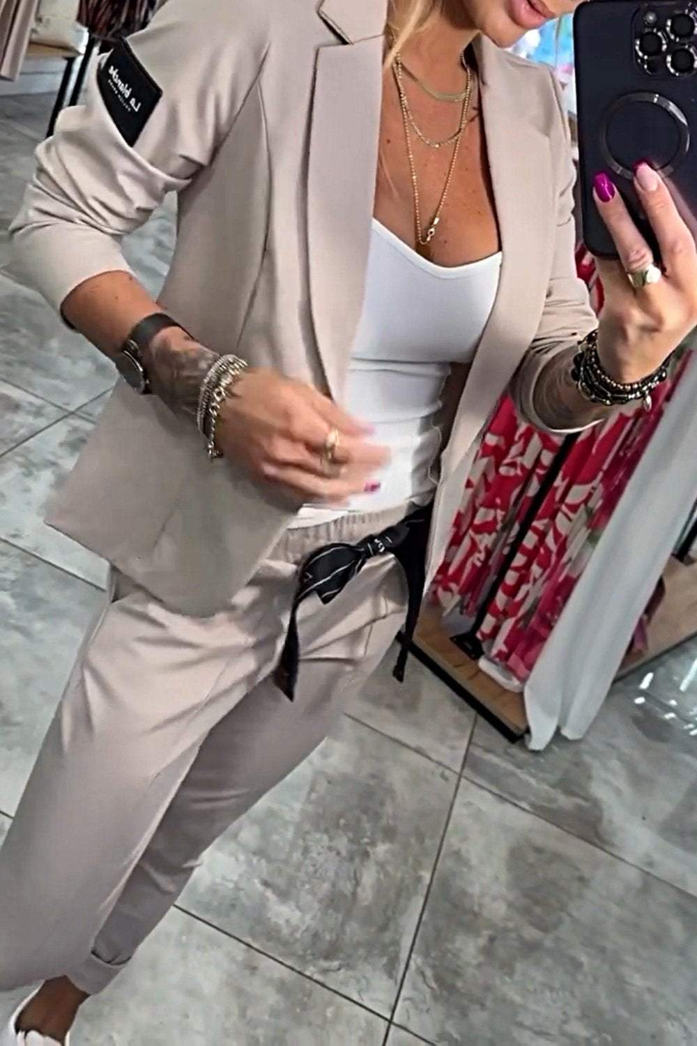 Moxie - Ensemble deux pièces pour femme, haut avec veste et pantalon élastique